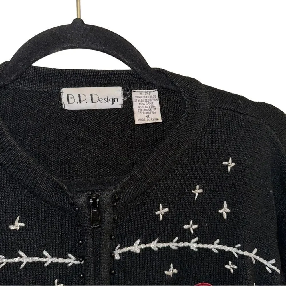 Vintage90s Snowman Beaded Christmas Cardigan Black Size XL